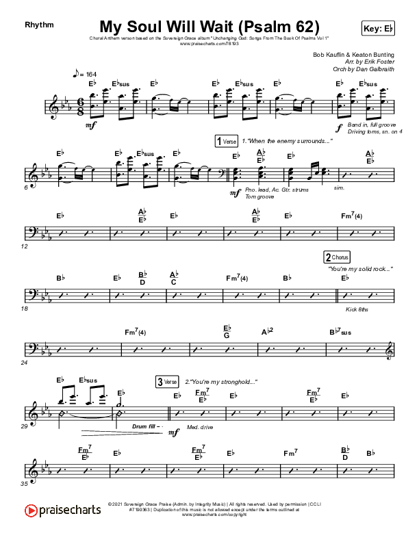 My Soul Will Wait (Psalm 62) (Choral Anthem SATB) Rhythm Chart (Sovereign Grace / Arr. Erik Foster)