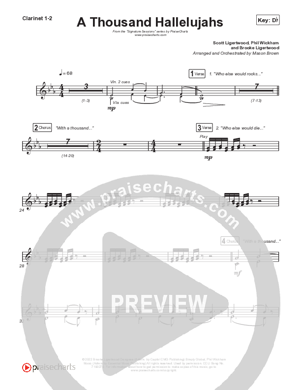 A Thousand Hallelujahs (Choral Anthem SATB) Clarinet 1/2 (Signature Sessions / Arr. Mason Brown)