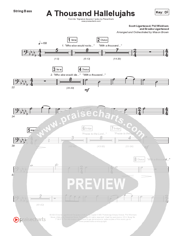 A Thousand Hallelujahs (Choral Anthem SATB) String Bass (Signature Sessions / Arr. Mason Brown)