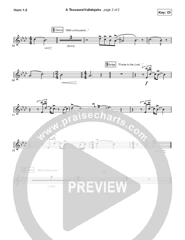 A Thousand Hallelujahs (Choral Anthem SATB) French Horn 1,2 (Signature Sessions / Arr. Mason Brown)