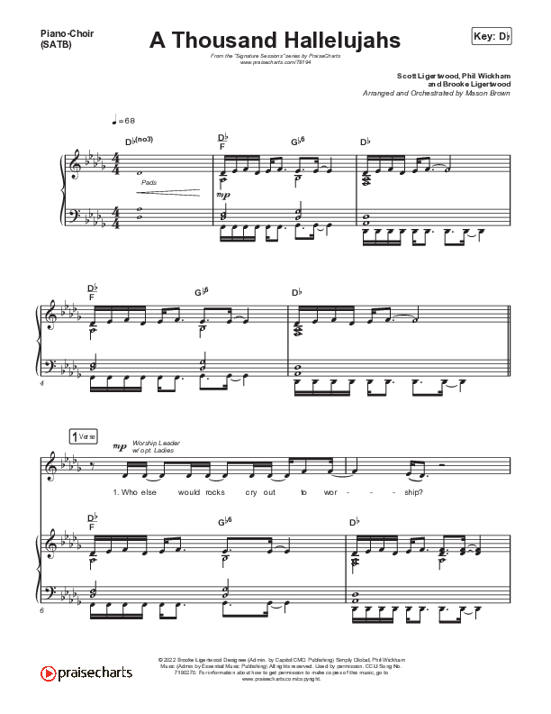 A Thousand Hallelujahs (Choral Anthem SATB) Piano/Choir (SATB) (Signature Sessions / Arr. Mason Brown)