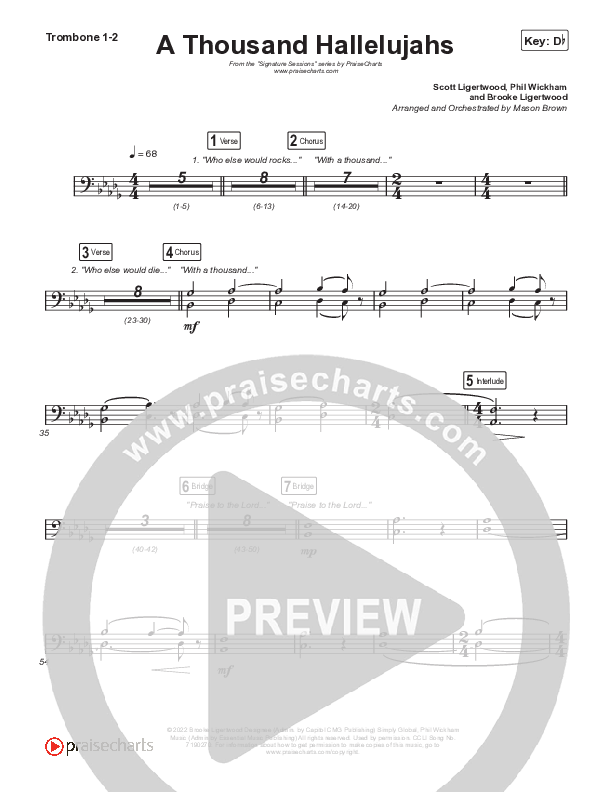 A Thousand Hallelujahs (Choral Anthem SATB) Trombone 1,2 (Signature Sessions / Arr. Mason Brown)