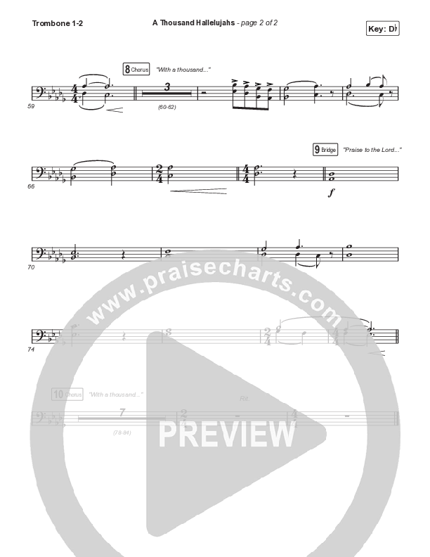 A Thousand Hallelujahs (Choral Anthem SATB) Trombone 1/2 (Signature Sessions / Arr. Mason Brown)