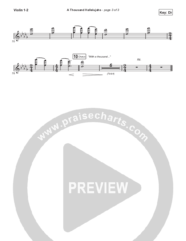 A Thousand Hallelujahs (Choral Anthem SATB) Violin 1,2 (Signature Sessions / Arr. Mason Brown)