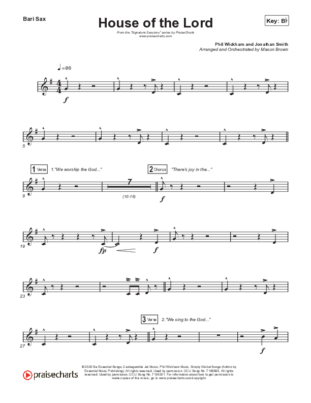 House Of The Lord (Choral Anthem SATB) Bari Sax (Signature Sessions / Arr. Mason Brown)