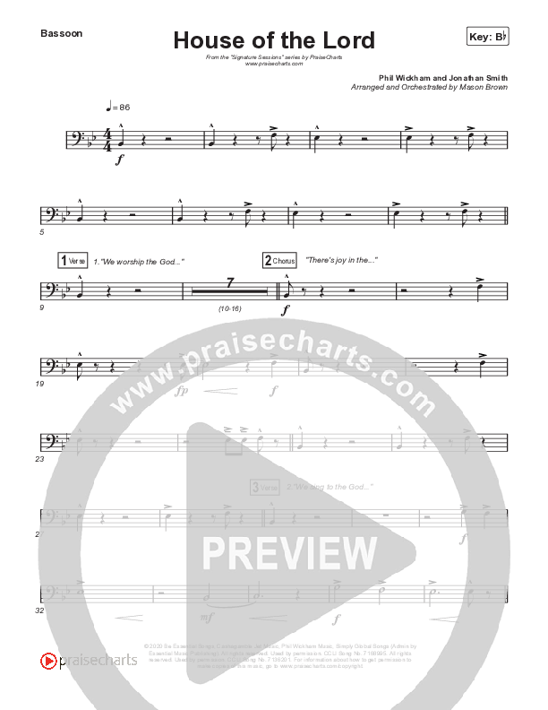 House Of The Lord (Choral Anthem SATB) Bassoon (Signature Sessions / Arr. Mason Brown)