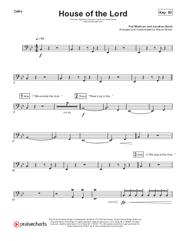 House Of The Lord (Choral Anthem SATB) Cello (Signature Sessions / Arr. Mason Brown)