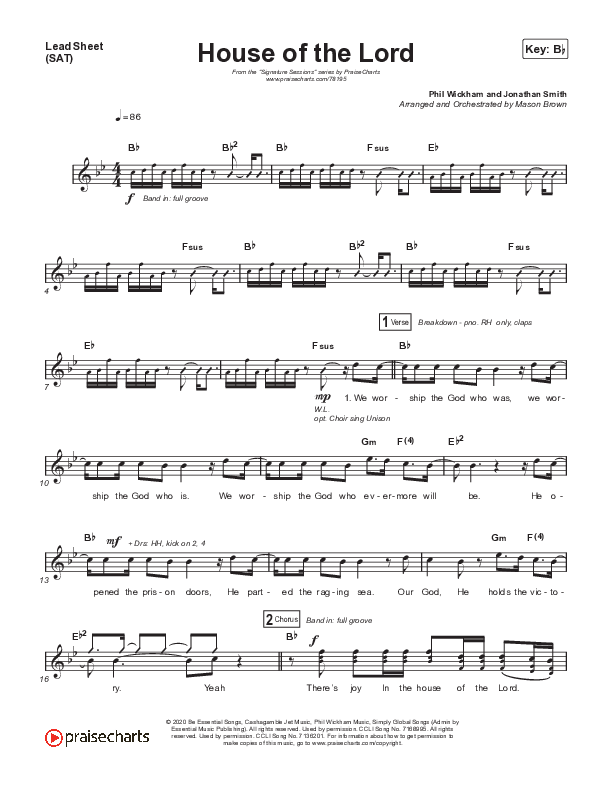House Of The Lord (Choral Anthem SATB) Lead Sheet (SAT) (Signature Sessions / Arr. Mason Brown)