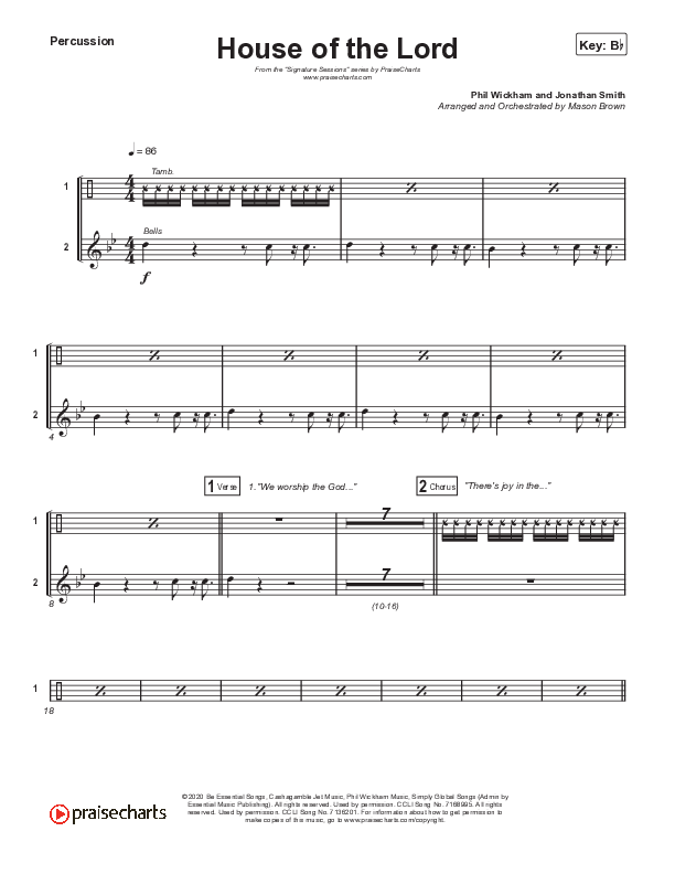 House Of The Lord (Choral Anthem SATB) Percussion (Signature Sessions / Arr. Mason Brown)