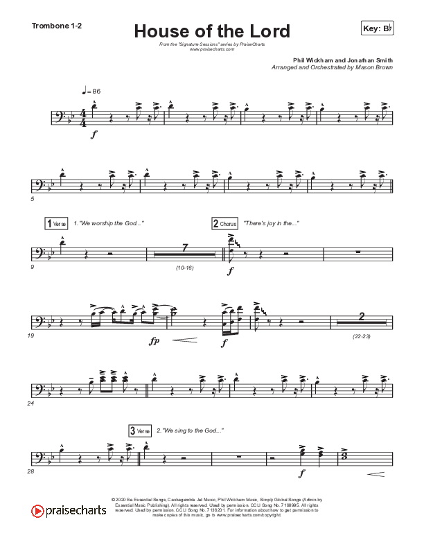 House Of The Lord (Choral Anthem SATB) Trombone 1/2 (Signature Sessions / Arr. Mason Brown)