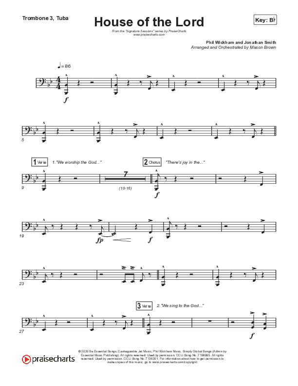 House Of The Lord (Choral Anthem SATB) Trombone 3/Tuba (Signature Sessions / Arr. Mason Brown)