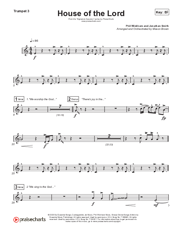 House Of The Lord (Choral Anthem SATB) Trumpet 3 (Signature Sessions / Arr. Mason Brown)