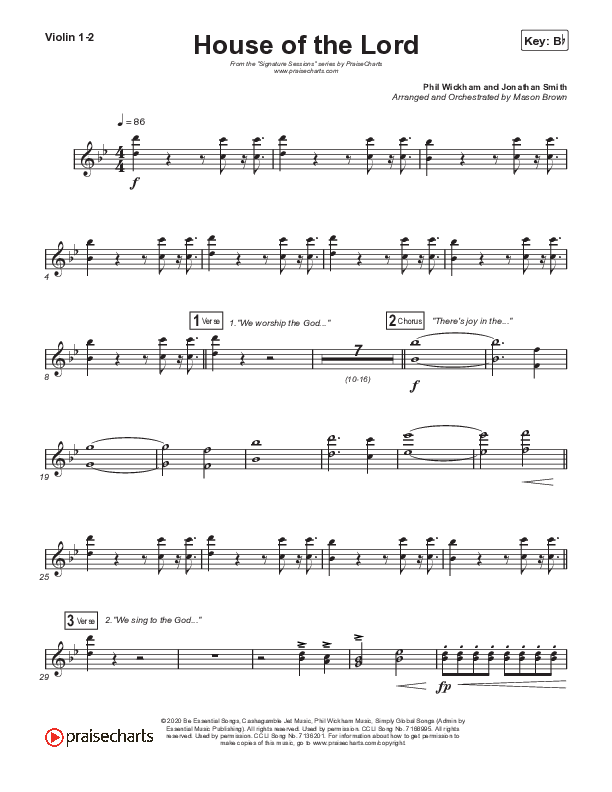 House Of The Lord (Choral Anthem SATB) Violin 1,2 (Signature Sessions / Arr. Mason Brown)