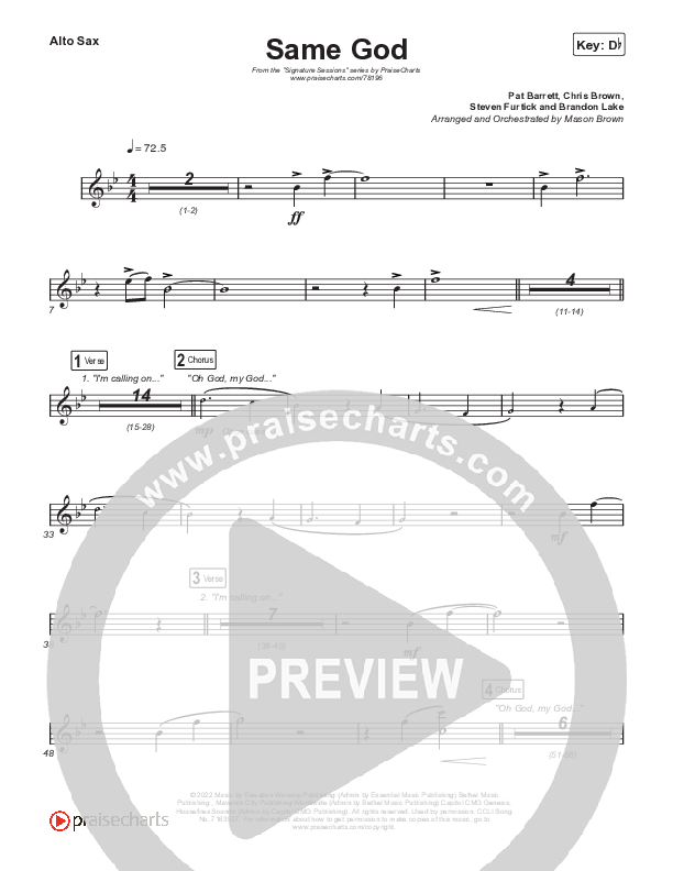 Same God (Choral Anthem SATB) Alto Sax (Signature Sessions / Arr. Mason Brown)