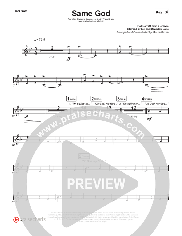 Same God (Choral Anthem SATB) Bari Sax (Signature Sessions / Arr. Mason Brown)