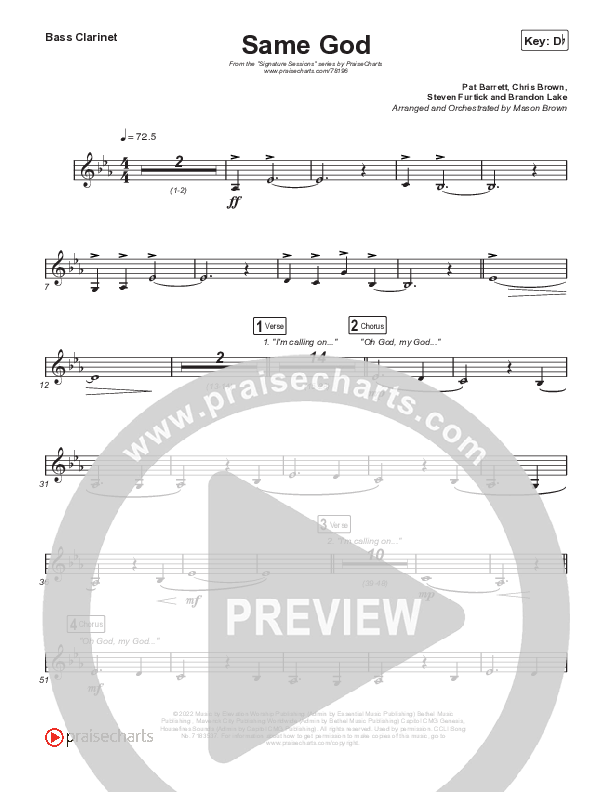 Same God (Choral Anthem SATB) Bass Clarinet (Signature Sessions / Arr. Mason Brown)