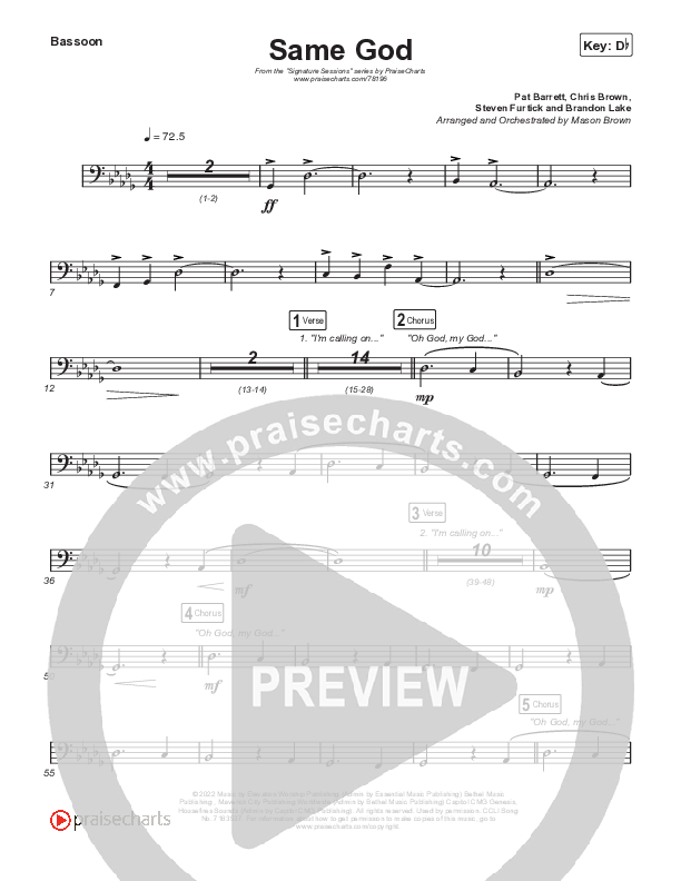 Same God (Choral Anthem SATB) Bassoon (Signature Sessions / Arr. Mason Brown)
