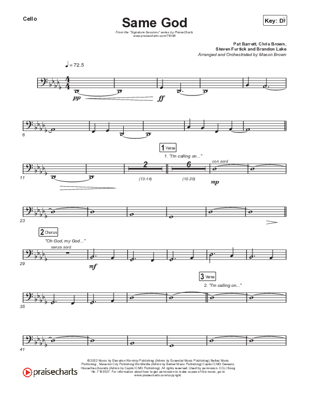 Same God (Choral Anthem SATB) Cello (Signature Sessions / Arr. Mason Brown)