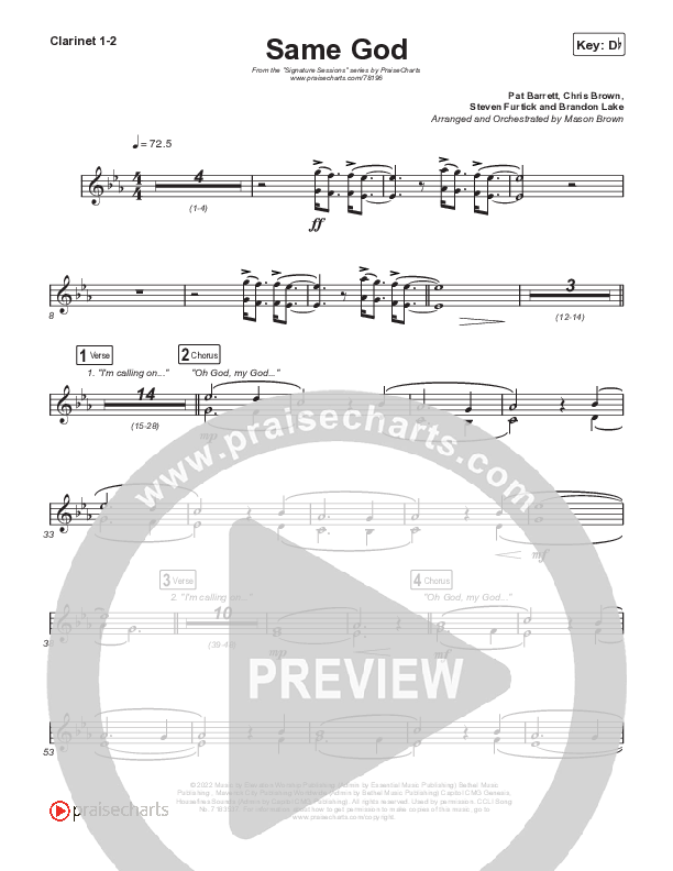 Same God (Choral Anthem SATB) Clarinet 1/2 (Signature Sessions / Arr. Mason Brown)