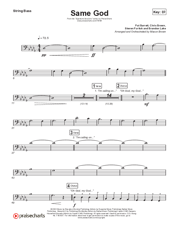 Same God (Choral Anthem SATB) String Bass (Signature Sessions / Arr. Mason Brown)