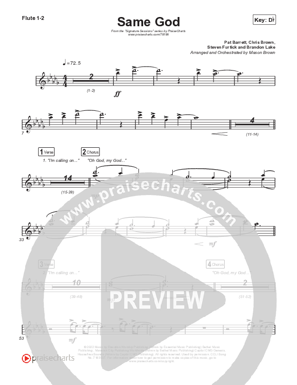 Same God (Choral Anthem SATB) Flute 1,2 (Signature Sessions / Arr. Mason Brown)