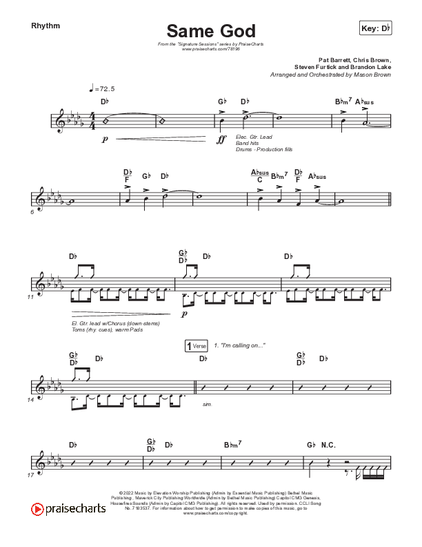 Same God (Choral Anthem SATB) Rhythm Chart (Signature Sessions / Arr. Mason Brown)