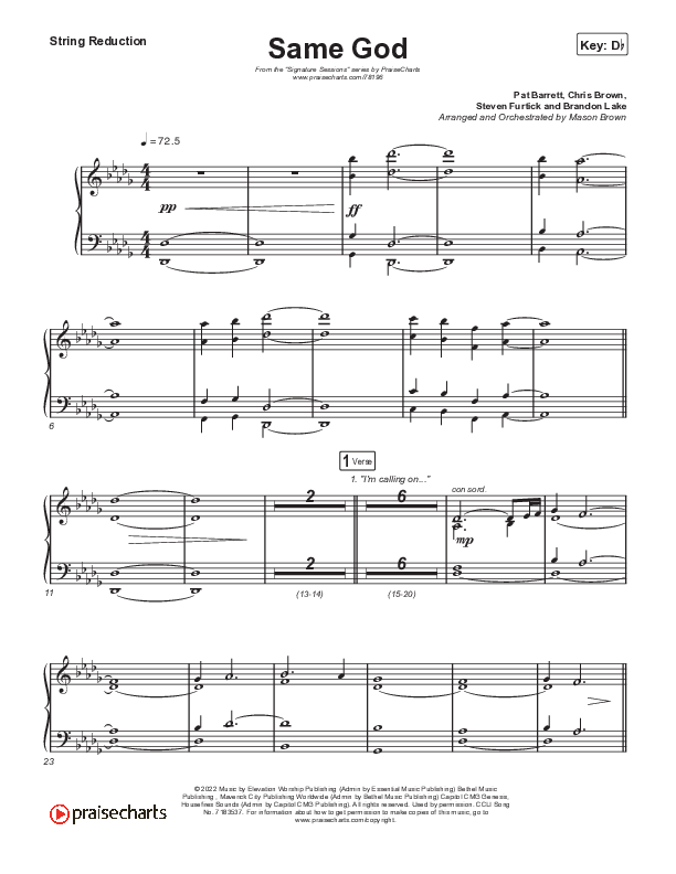 Same God (Choral Anthem SATB) String Reduction (Signature Sessions / Arr. Mason Brown)