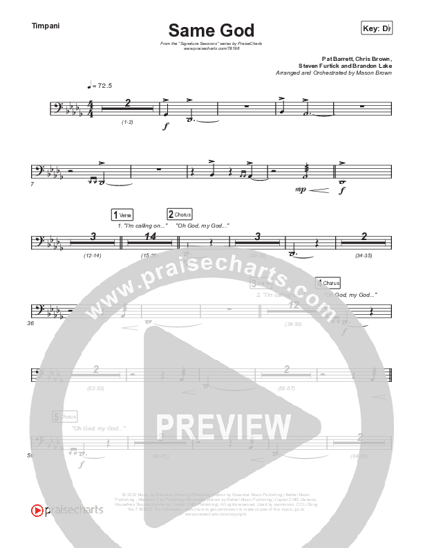Same God (Choral Anthem SATB) Timpani (Signature Sessions / Arr. Mason Brown)