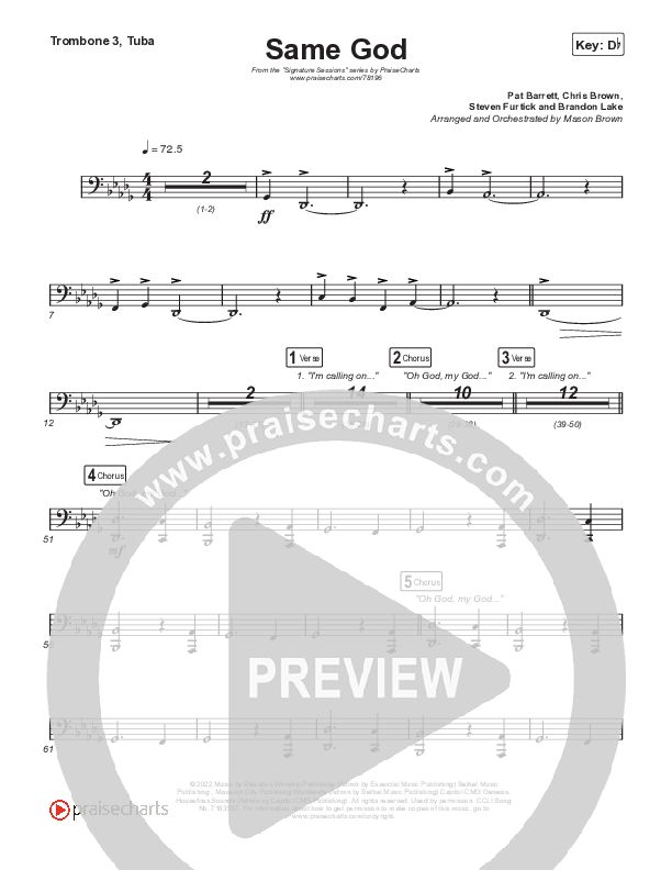 Same God (Choral Anthem SATB) Trombone 3/Tuba (Signature Sessions / Arr. Mason Brown)