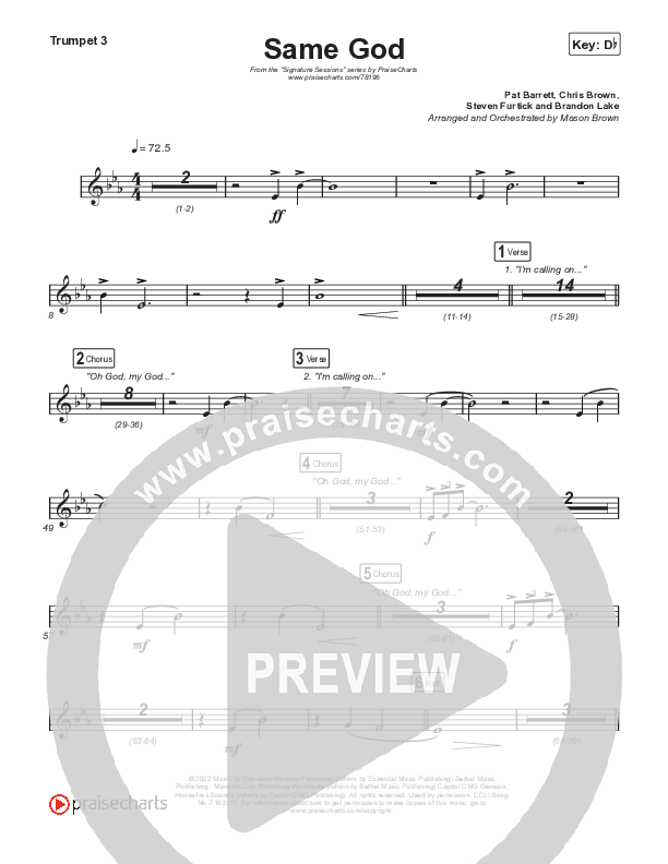 Same God (Choral Anthem SATB) Trumpet 3 (Signature Sessions / Arr. Mason Brown)