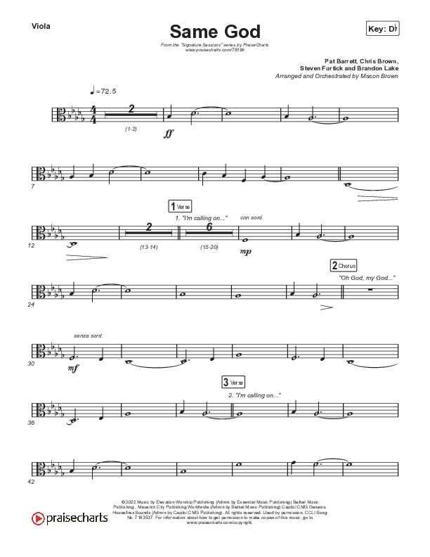 Same God (Choral Anthem SATB) Viola (Signature Sessions / Arr. Mason Brown)