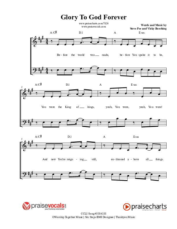 Glory To God Forever Lead Sheet (PraiseVocals)