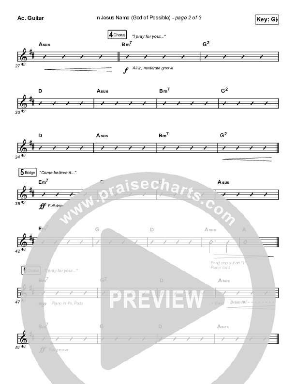 In Jesus Name (God Of Possible) (Choral Anthem SATB) Acoustic Guitar (Katy Nichole / Arr. Erik Foster)