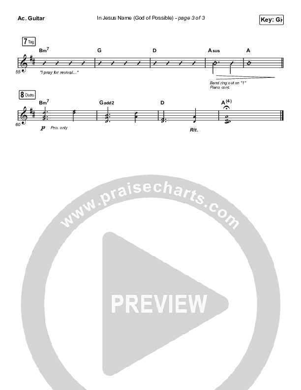 In Jesus Name (God Of Possible) (Choral Anthem SATB) Acoustic Guitar (Katy Nichole / Arr. Erik Foster)