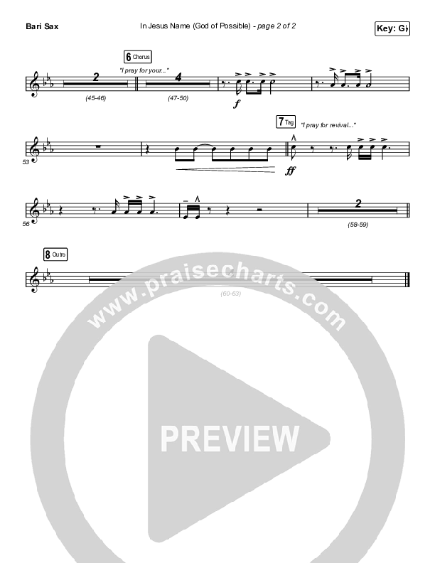 In Jesus Name (God Of Possible) (Choral Anthem SATB) Bari Sax (Katy Nichole / Arr. Erik Foster)