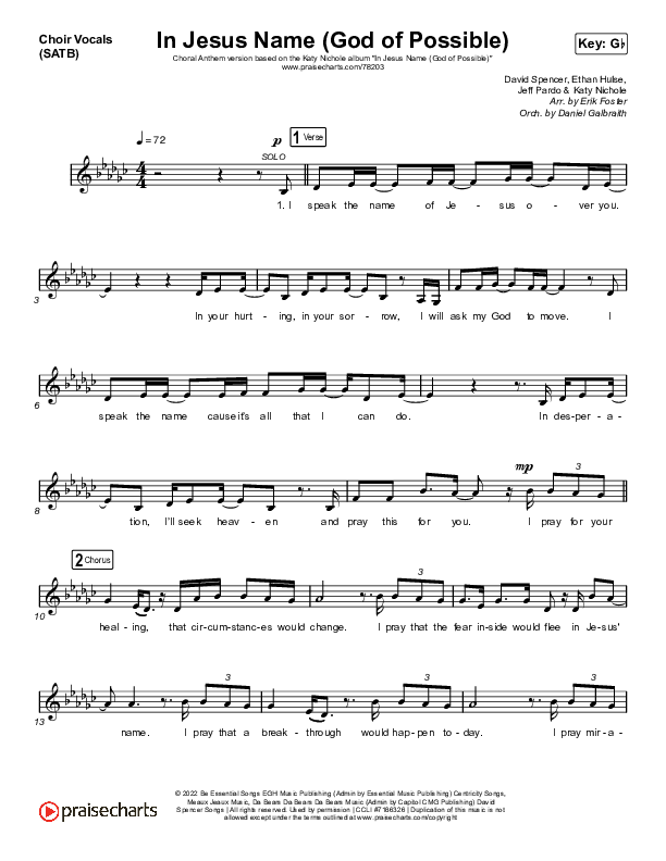 In Jesus Name (God Of Possible) (Choral Anthem SATB) Choir Vocals (Anthem SATB) (Katy Nichole / Arr. Erik Foster)