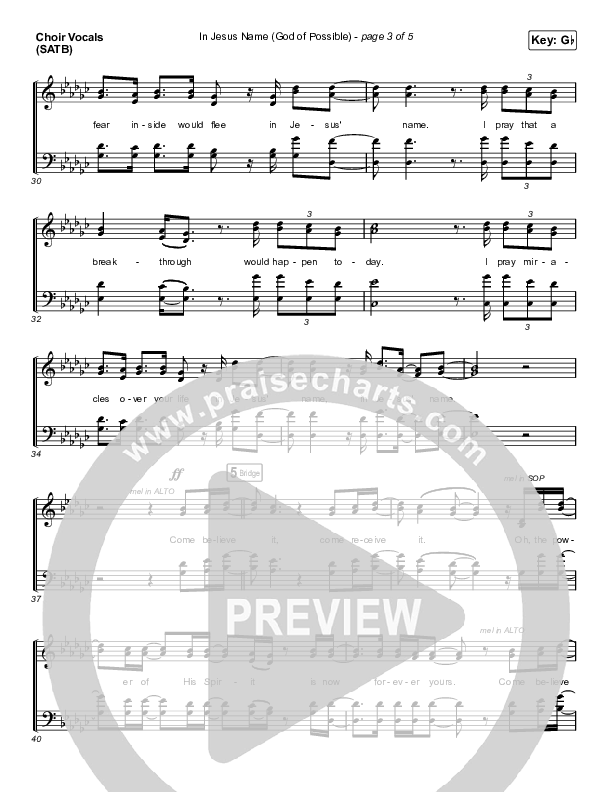 In Jesus Name (God Of Possible) (Choral Anthem SATB) Choir Vocals (Anthem SATB) (Katy Nichole / Arr. Erik Foster)