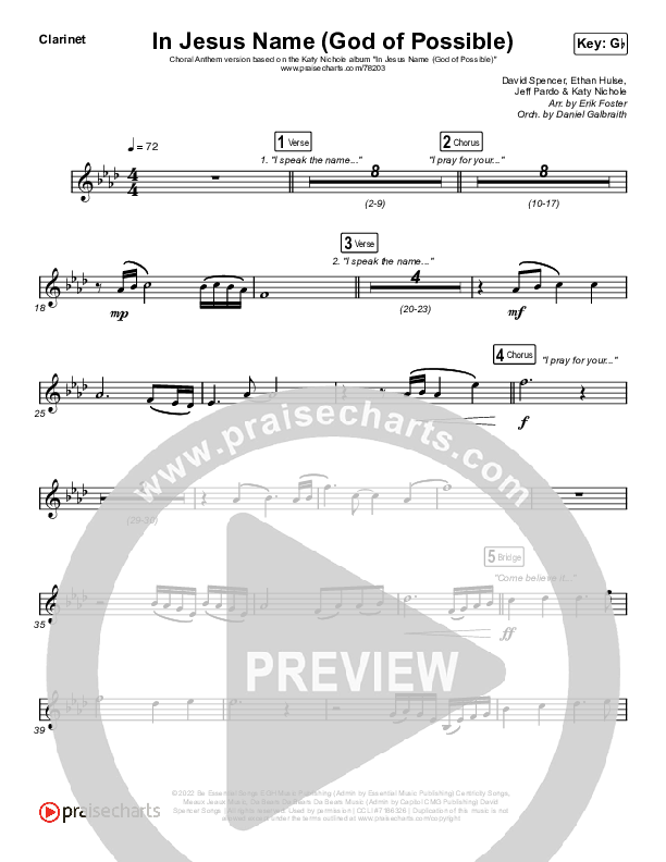 In Jesus Name (God Of Possible) (Choral Anthem SATB) Wind Pack (Katy Nichole / Arr. Erik Foster)