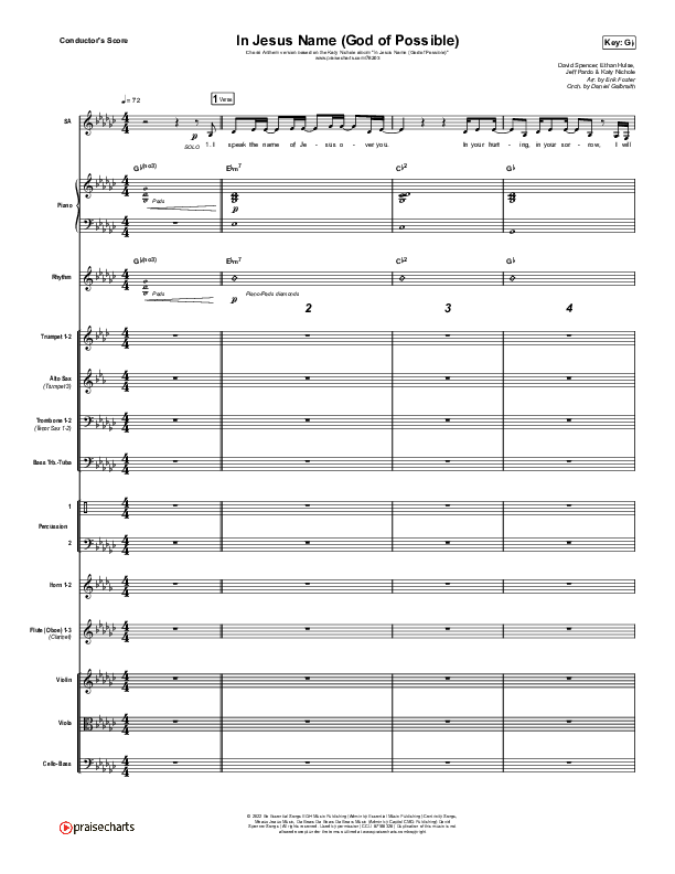 In Jesus Name (God Of Possible) (Choral Anthem SATB) Conductor's Score (Katy Nichole / Arr. Erik Foster)