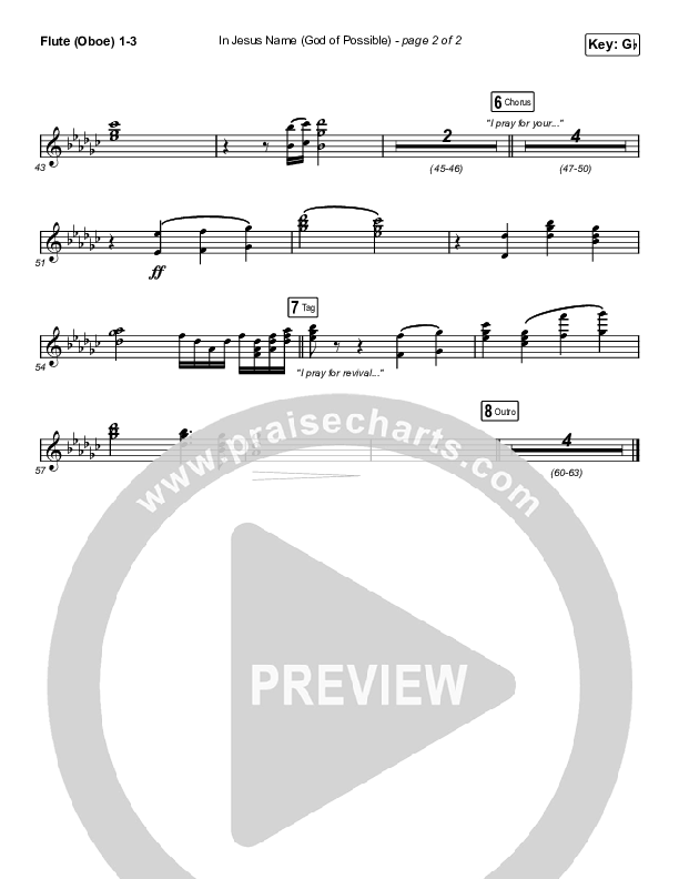 In Jesus Name (God Of Possible) (Choral Anthem SATB) Flute/Oboe 1/2/3 (Katy Nichole / Arr. Erik Foster)