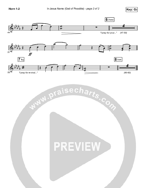 In Jesus Name (God Of Possible) (Choral Anthem SATB) French Horn 1,2 (Katy Nichole / Arr. Erik Foster)