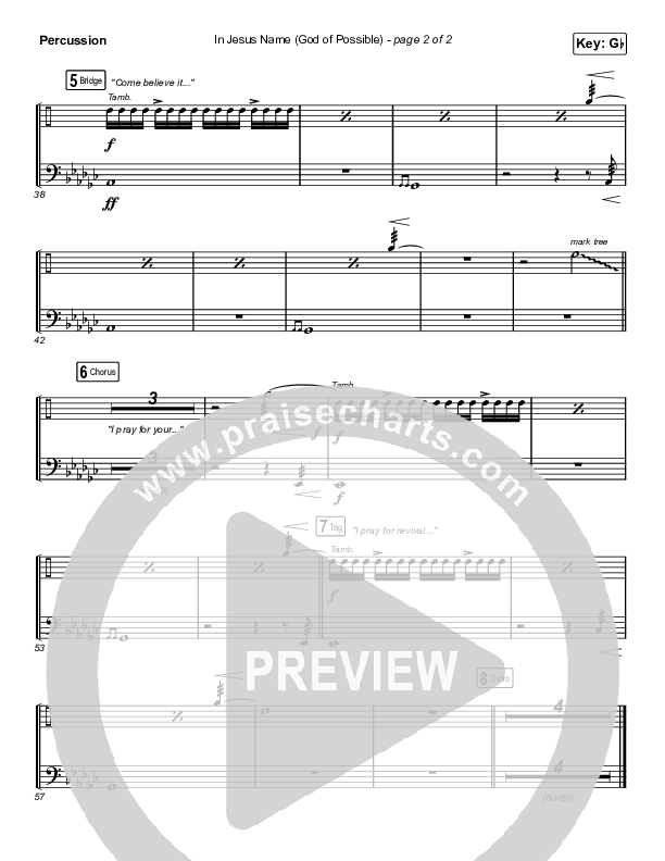 In Jesus Name (God Of Possible) (Choral Anthem SATB) Percussion (Katy Nichole / Arr. Erik Foster)
