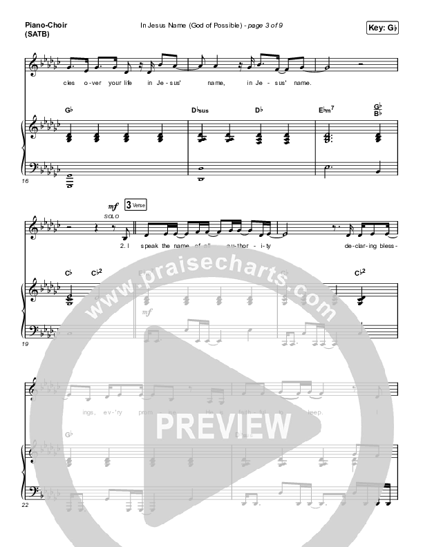 In Jesus Name (God Of Possible) (Choral Anthem SATB) Piano/Choir (SATB) (Katy Nichole / Arr. Erik Foster)