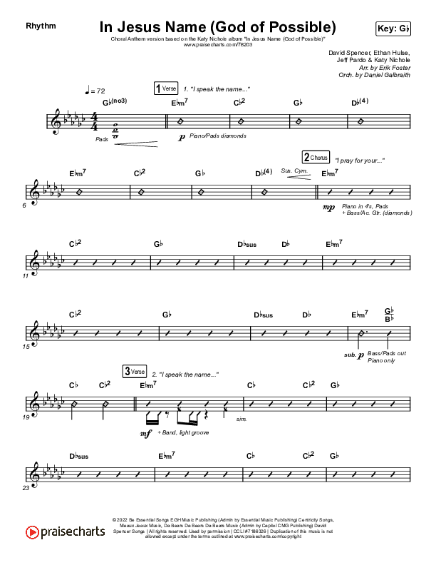 In Jesus Name (God Of Possible) (Choral Anthem SATB) Rhythm Pack (Katy Nichole / Arr. Erik Foster)