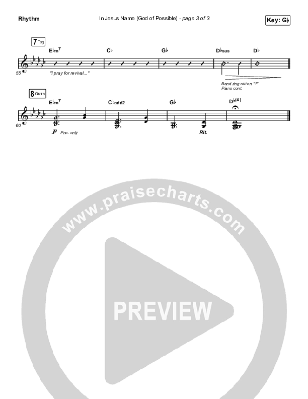In Jesus Name (God Of Possible) (Choral Anthem SATB) Rhythm Chart (Katy Nichole / Arr. Erik Foster)