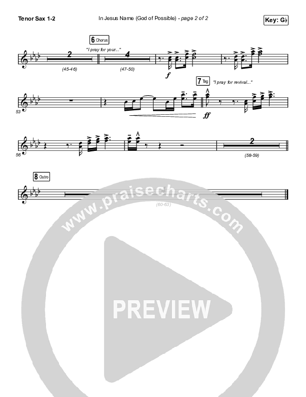 In Jesus Name (God Of Possible) (Choral Anthem SATB) Tenor Sax 1,2 (Katy Nichole / Arr. Erik Foster)
