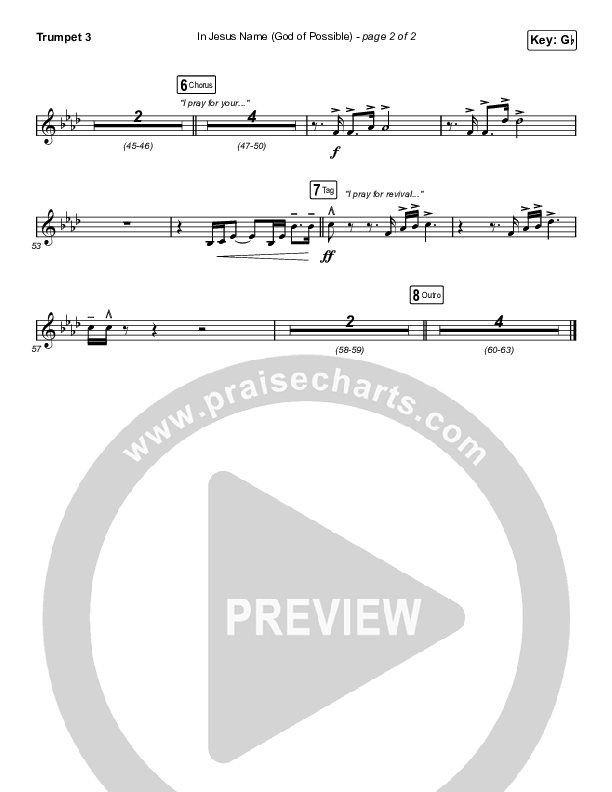 In Jesus Name (God Of Possible) (Choral Anthem SATB) Trumpet 3 (Katy Nichole / Arr. Erik Foster)