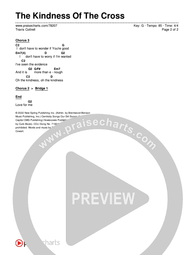 The Kindness Of The Cross Chords & Lyrics (Travis Cottrell)