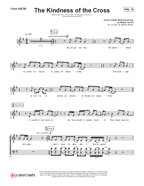 The Kindness Of The Cross Vocal Sheet (SATB) (Travis Cottrell)