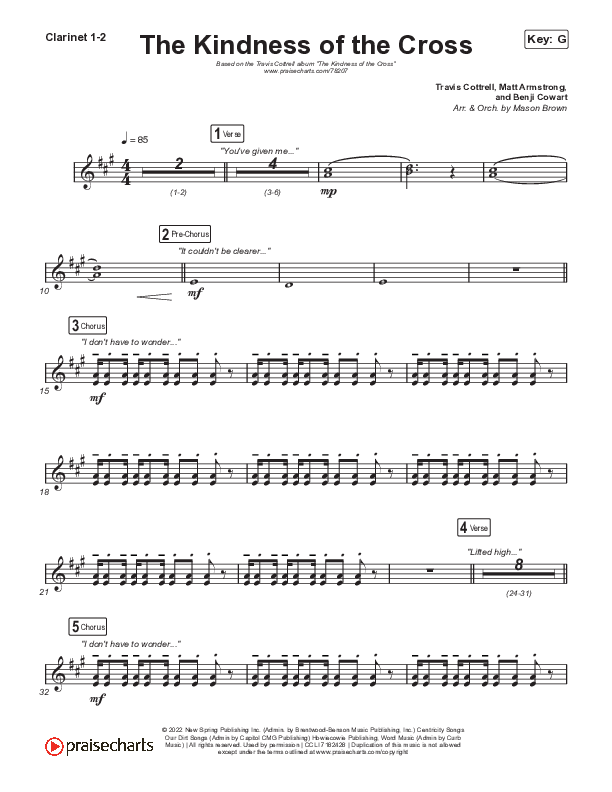 The Kindness Of The Cross Clarinet 1/2 (Travis Cottrell)